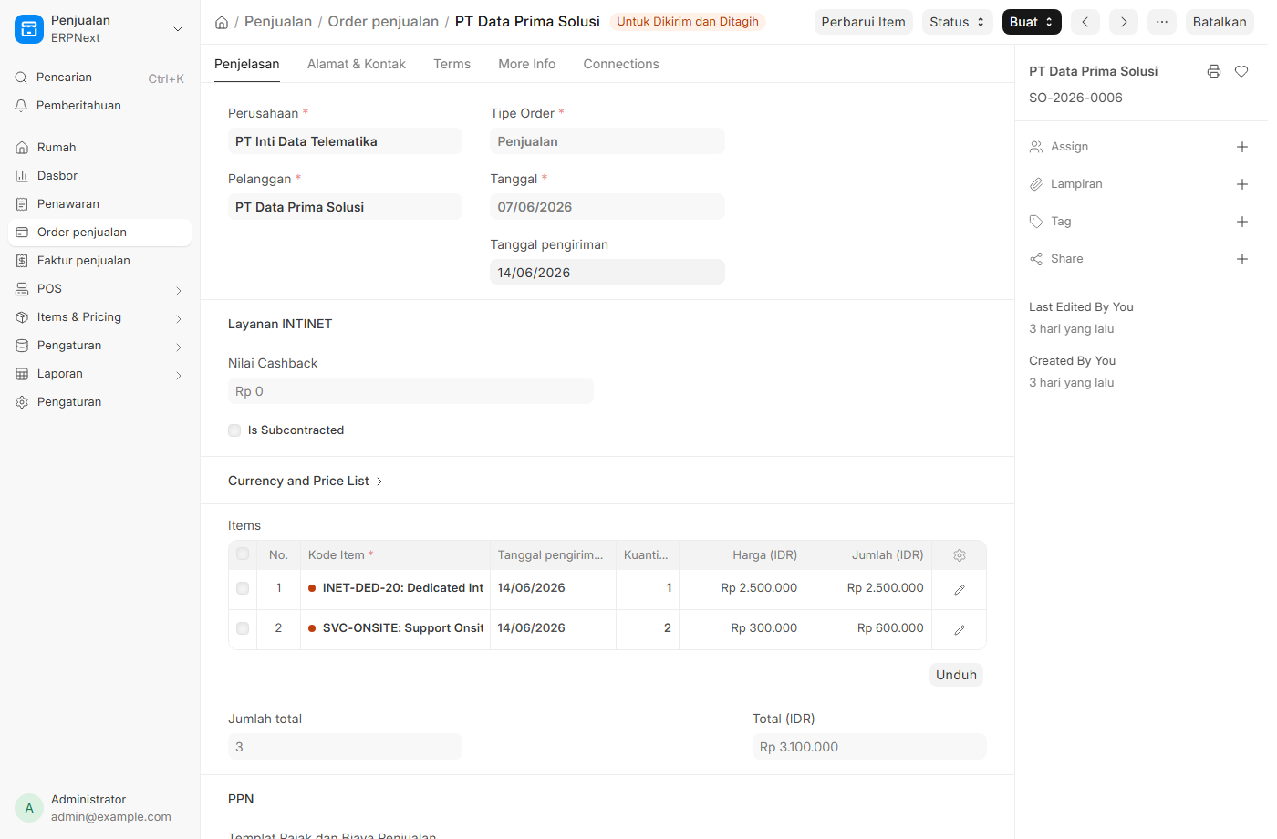 Sales Order status *To Deliver and Bill*.