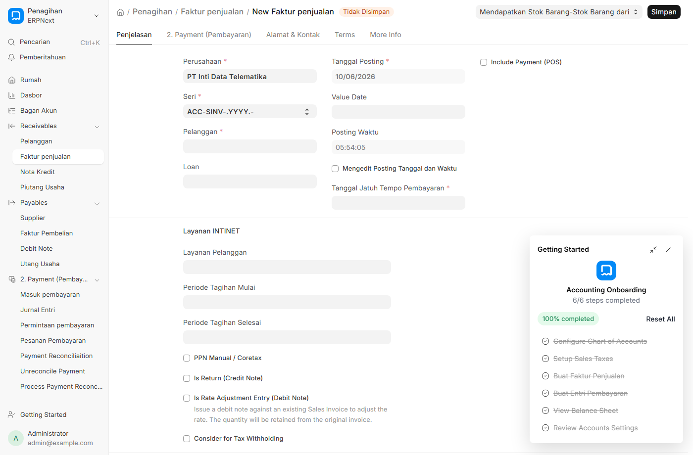 Sales Invoice + field Layanan Pelanggan