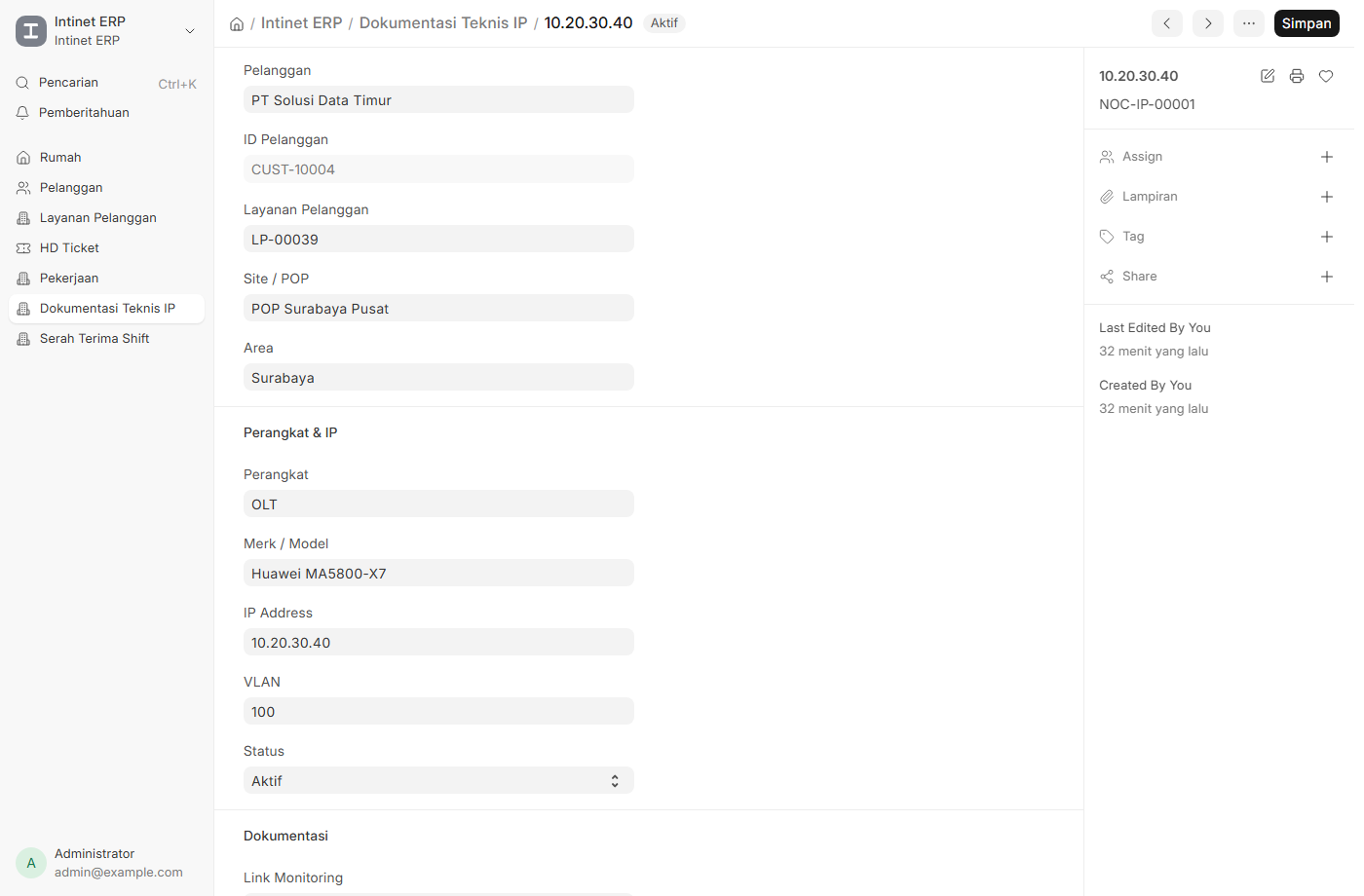 Form Dokumentasi Teknis IP (contoh NOC-IP-00001)