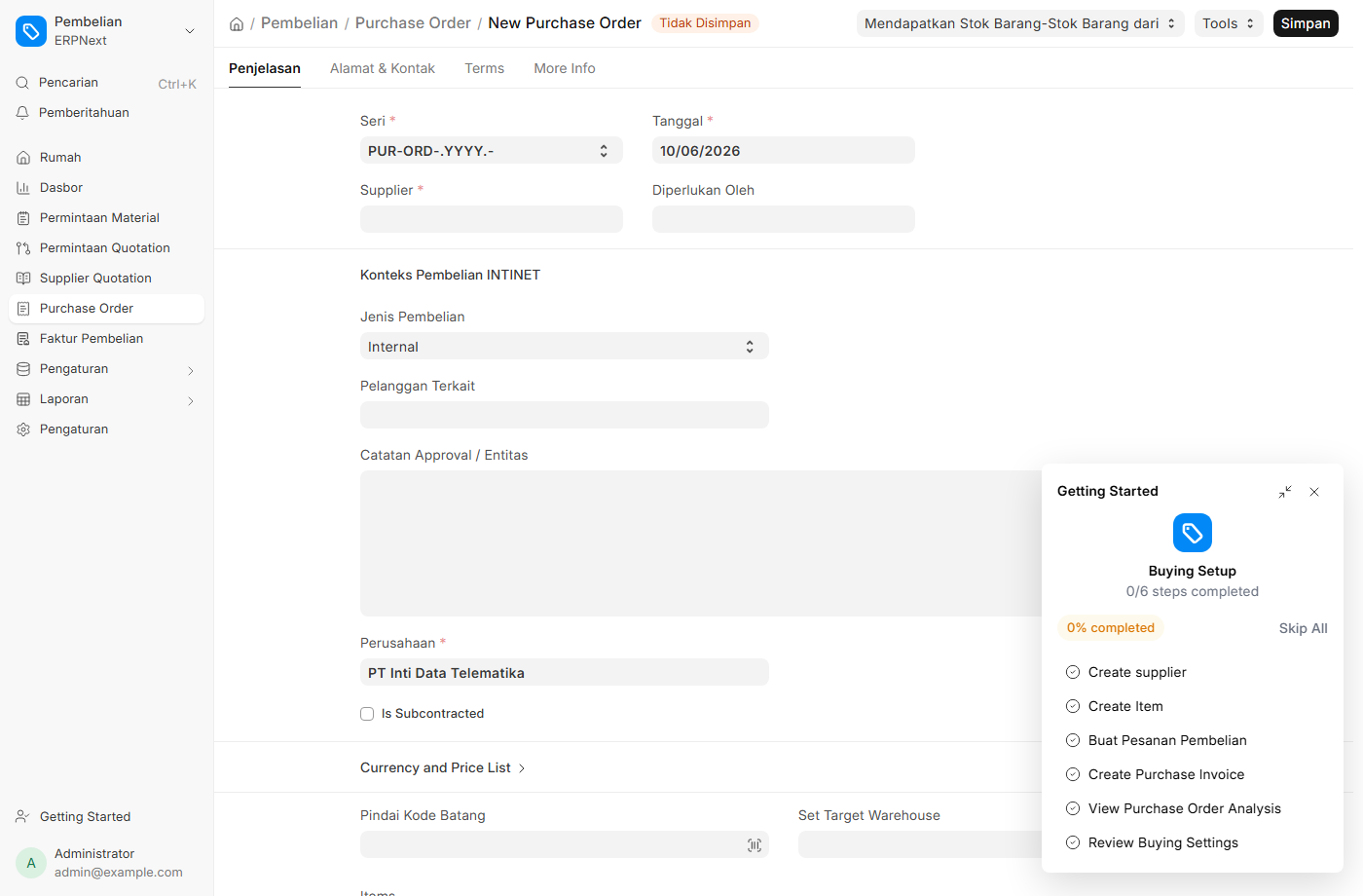 Purchase Order — bagian Pembelian INTINET